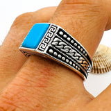 Men's Blue Turquoise Stone Turkish Handmade Silver Ring - TryAladdin