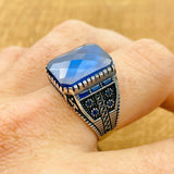 Men's Blue Zircon Silver Ring - TryAladdin