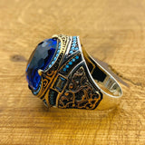 Men's Blue Zircon Silver Ring - TryAladdin