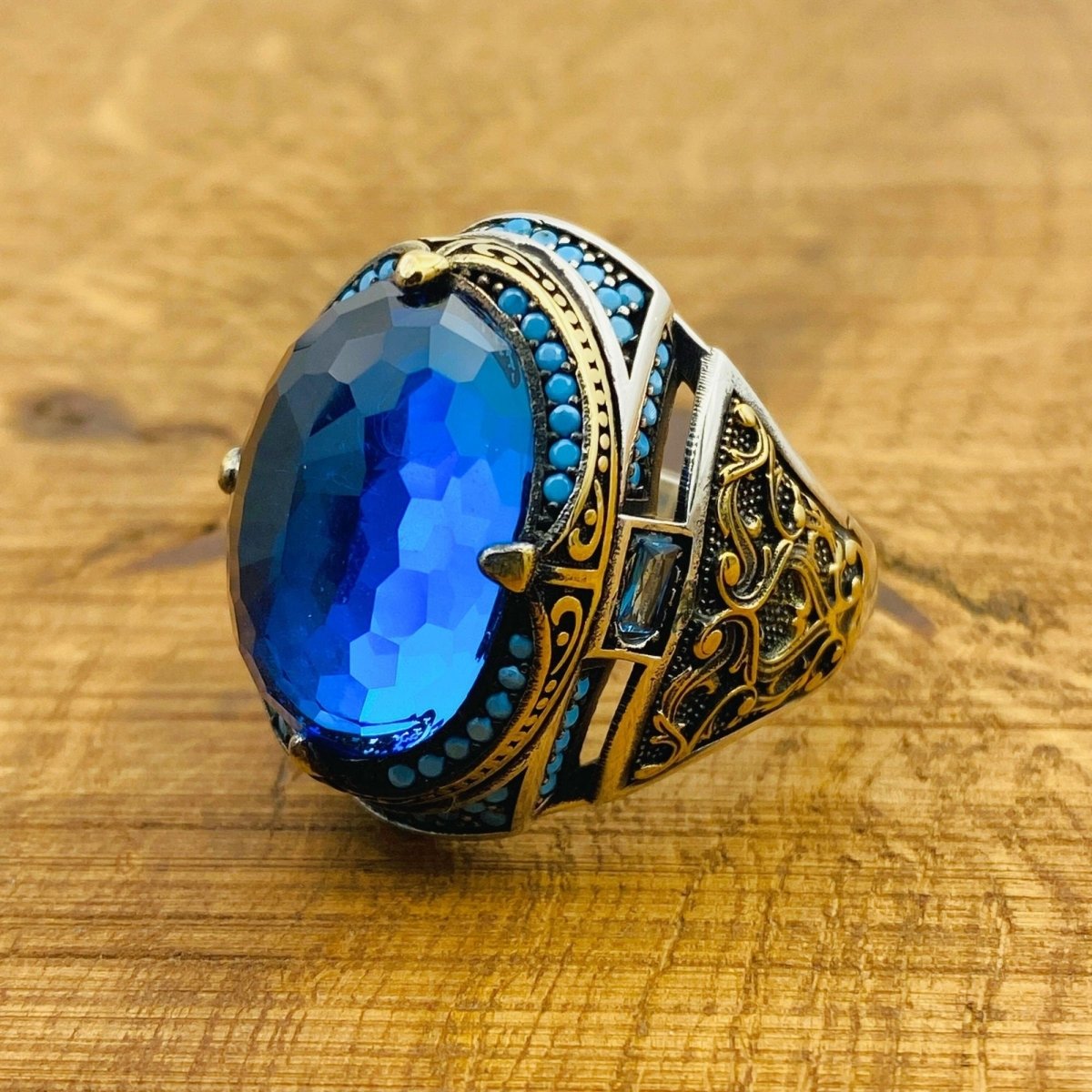 Men's Blue Zircon Silver Ring - TryAladdin