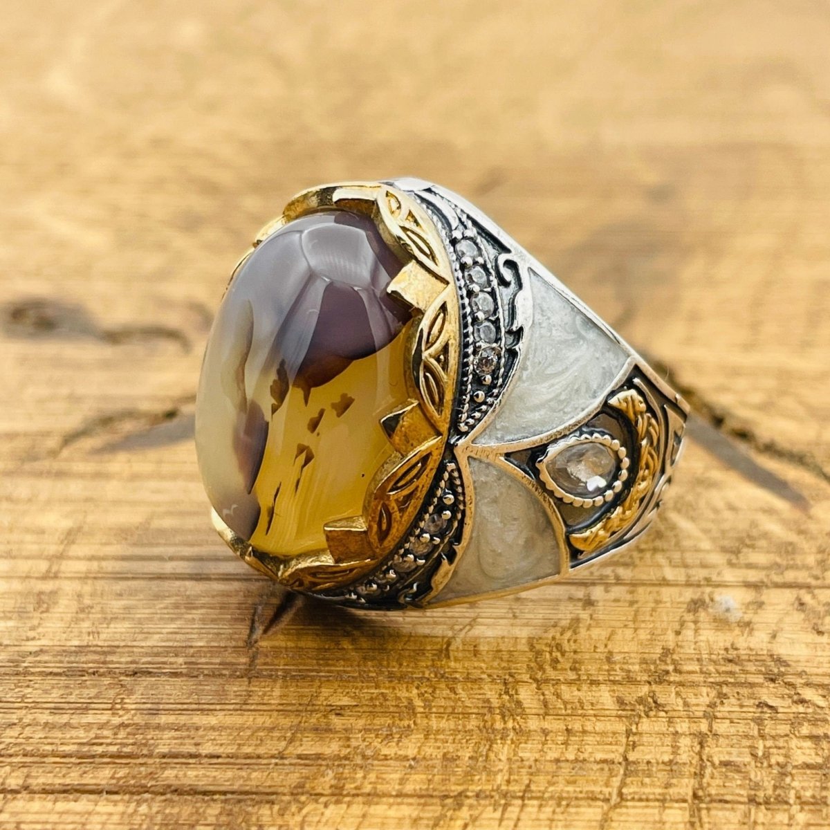 Men’s Brown Agate Oval Ring - TryAladdin