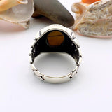 Men's Brown Tiger's Eye Stone Silver Ring - TryAladdin