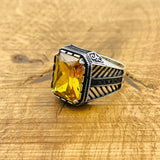 Men's Citrine Silver Ring - TryAladdin