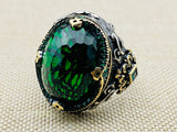 Men's Cubic Zircon Stone Green 925 Sterling Silver Ring - TryAladdin