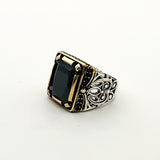 Men's Embroidered Onyx Silver Ring - TryAladdin