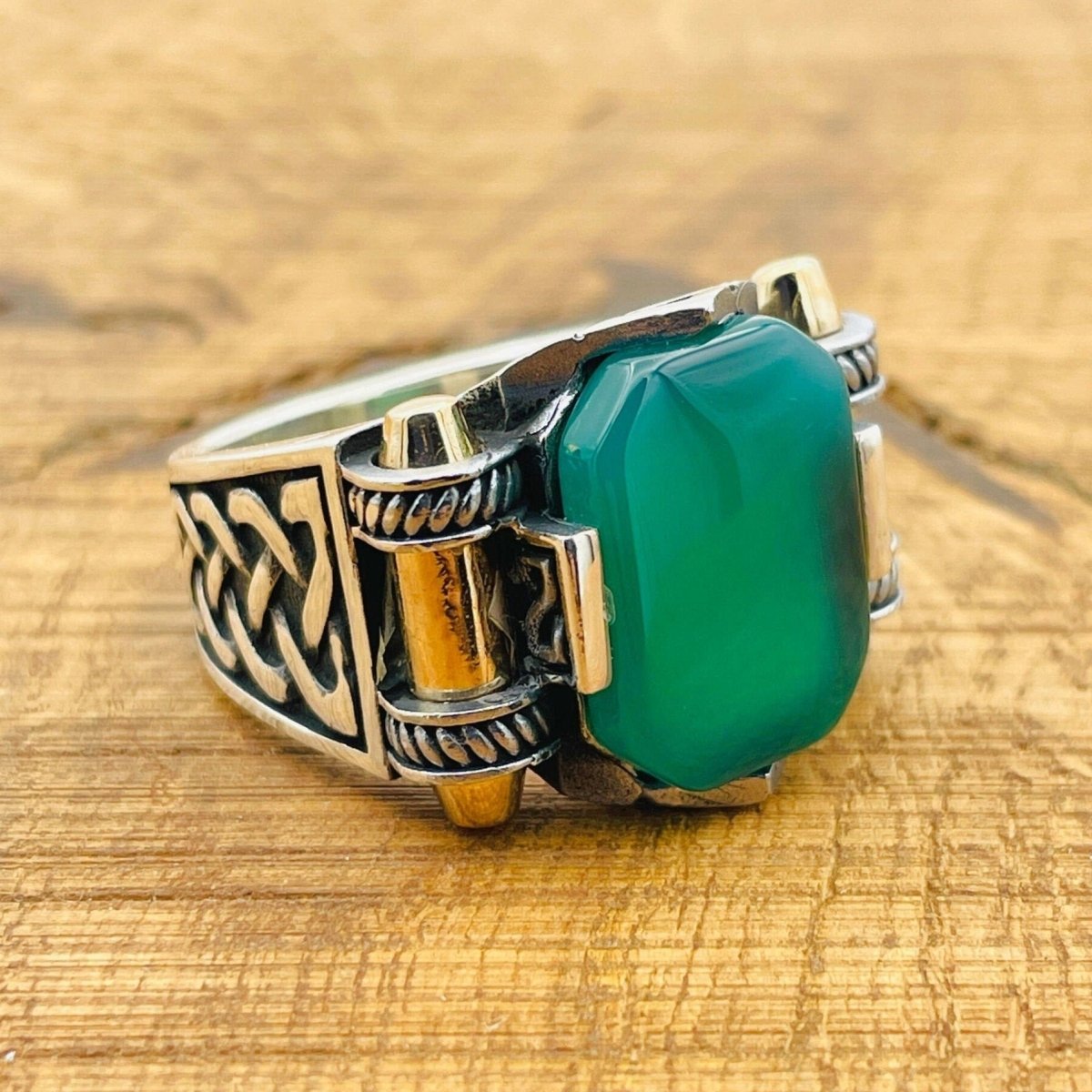 Men’s Green Agate Square Ring - TryAladdin