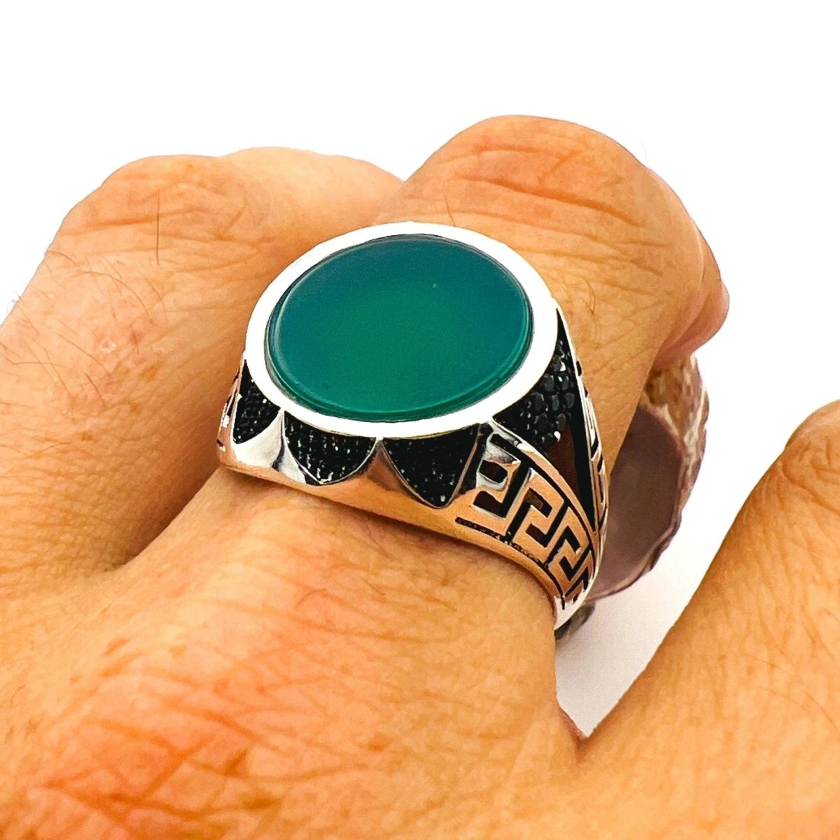 Men's Green Agate Stone Ring - TryAladdin