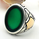 Men's Green Agate Stone Silver Ring - TryAladdin