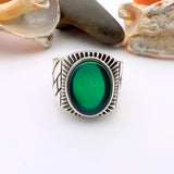 Men's Green Agate Stone Silver Ring - TryAladdin