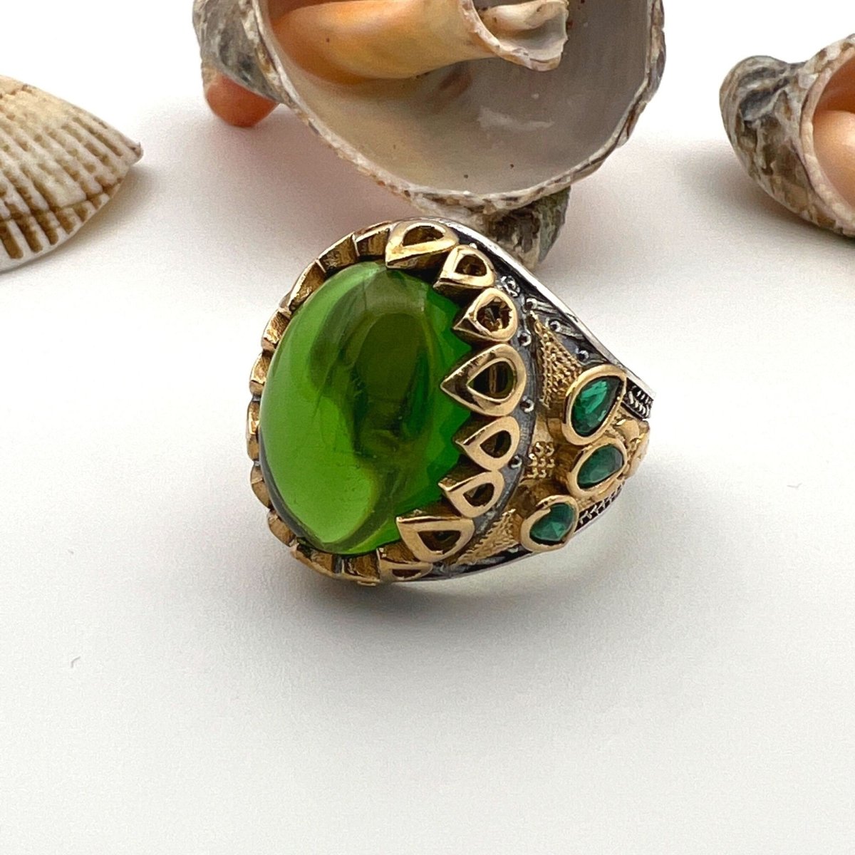 Men's Green Agate Stone Silver Ring - TryAladdin