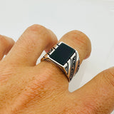 Men's Green Aqeeq Square Sterling Silver Gemstone Ring - TryAladdin