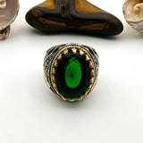 Men's Green Emerald Oval Stone Silver Ring - TryAladdin