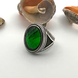 Men's Green Emerald Stone Ottoman Style Silver Ring - TryAladdin