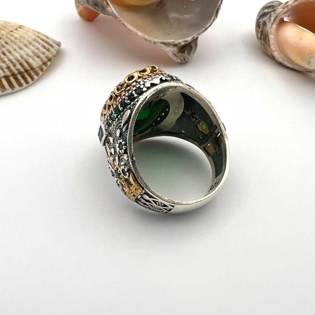 Men's Green Emerald Stone Silver Ring - TryAladdin