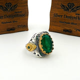 Men's Green Tourmaline Stone Silver Ring - TryAladdin