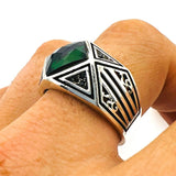 Men's Green Zircon Gemstone Handmade Silver Ring - TryAladdin