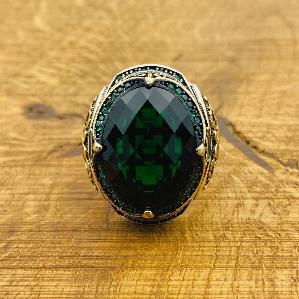 Men's Green Zircon Silver Ring - TryAladdin