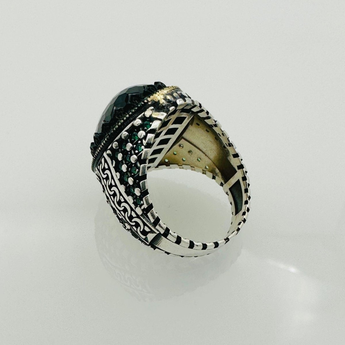 Men's Green Zircon Silver Ring - TryAladdin