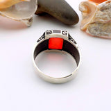 Men's Handmade Red Zircon Minimalist Silver Ring - TryAladdin