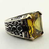 Men's Handmade Yellow Citrine Square Stone Silver Ring - TryAladdin