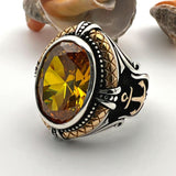 Men's Handmade Yellow Citrine Stone Anchor Ring - TryAladdin