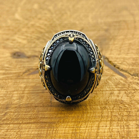 Men's Natural Black Onyx Silver Ring - TryAladdin