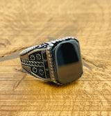 Men's Natural Stone Black Onyx Square Ring - TryAladdin