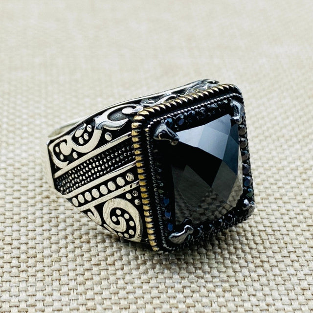 Men's Onyx Stone Black 925 Sterling Silver Ring - TryAladdin