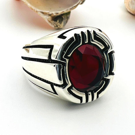 Men's Oval Red Ruby Stone Ring - TryAladdin