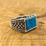 Men's Rectangle Blue Turquoise Stone Ring - TryAladdin