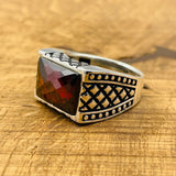 Men's Rectangle Red Zircon Stone Ring - TryAladdin