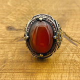 Men's Red Agate Silver Ring - TryAladdin