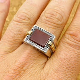 Men's Red Agate Silver Ring - TryAladdin