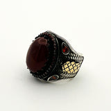 Men's Red Agate Silver Ring - TryAladdin