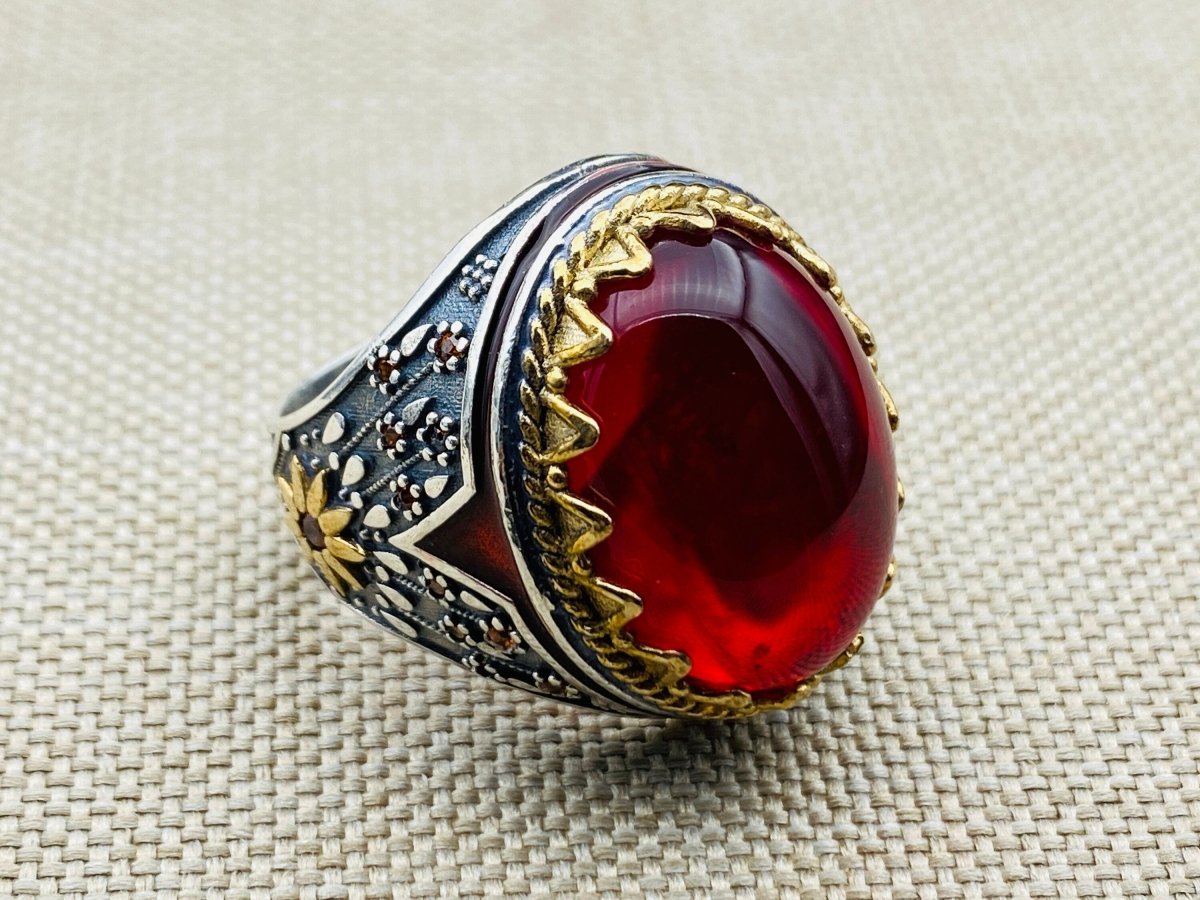 Men's Red Agate Stone Ring - TryAladdin