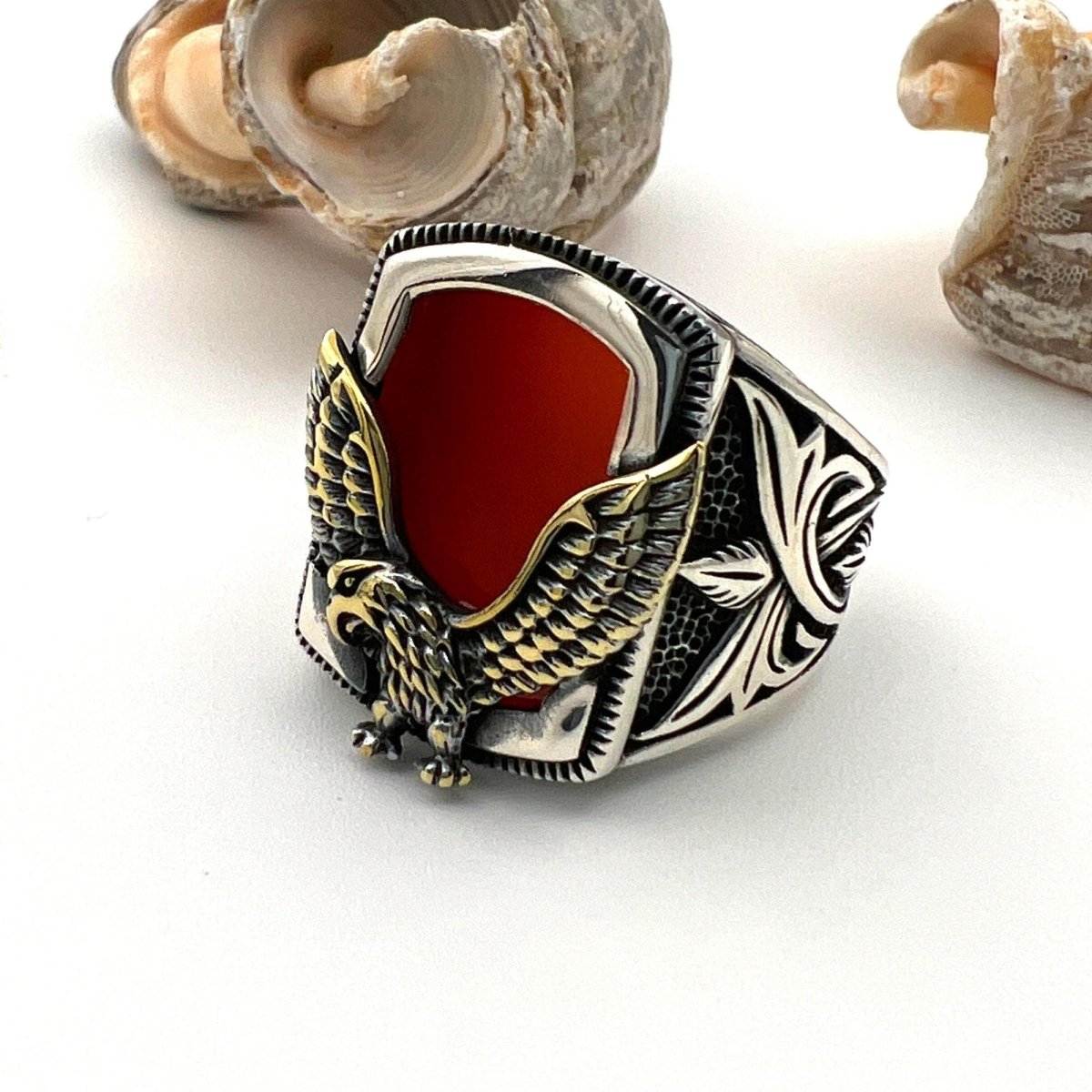 Men's Red Agate Stone Silver Ring - TryAladdin