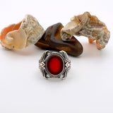 Men's Red Agate Stone Silver Ring - TryAladdin