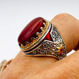 Men's Red Agate Stone Silver Ring - TryAladdin