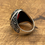 Men's Red Ruby Stone Silver Ring - TryAladdin