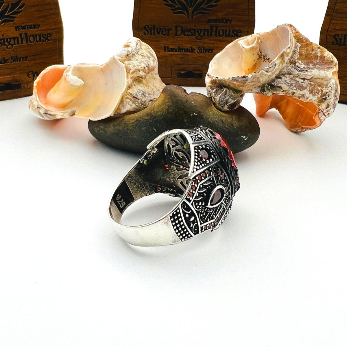 Men's Red Ruby Stone Silver Ring - TryAladdin