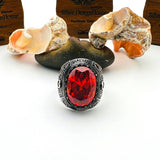 Men's Red Ruby Stone Silver Ring - TryAladdin