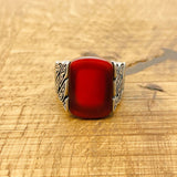 Men's Red Square Agate Ring - TryAladdin