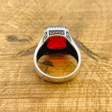 Men's Red Zircon Silver Ring - TryAladdin