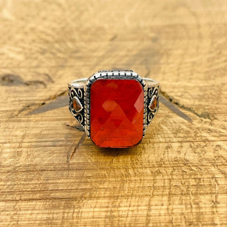 Men's Red Zircon Silver Ring - TryAladdin