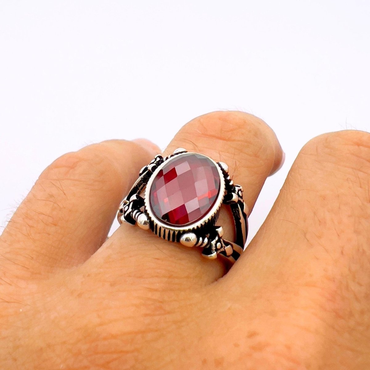 Men's Red Zircon Sterling Silver Ring - TryAladdin