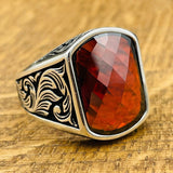 Men's Red Zircon Stone Silver Ring - TryAladdin