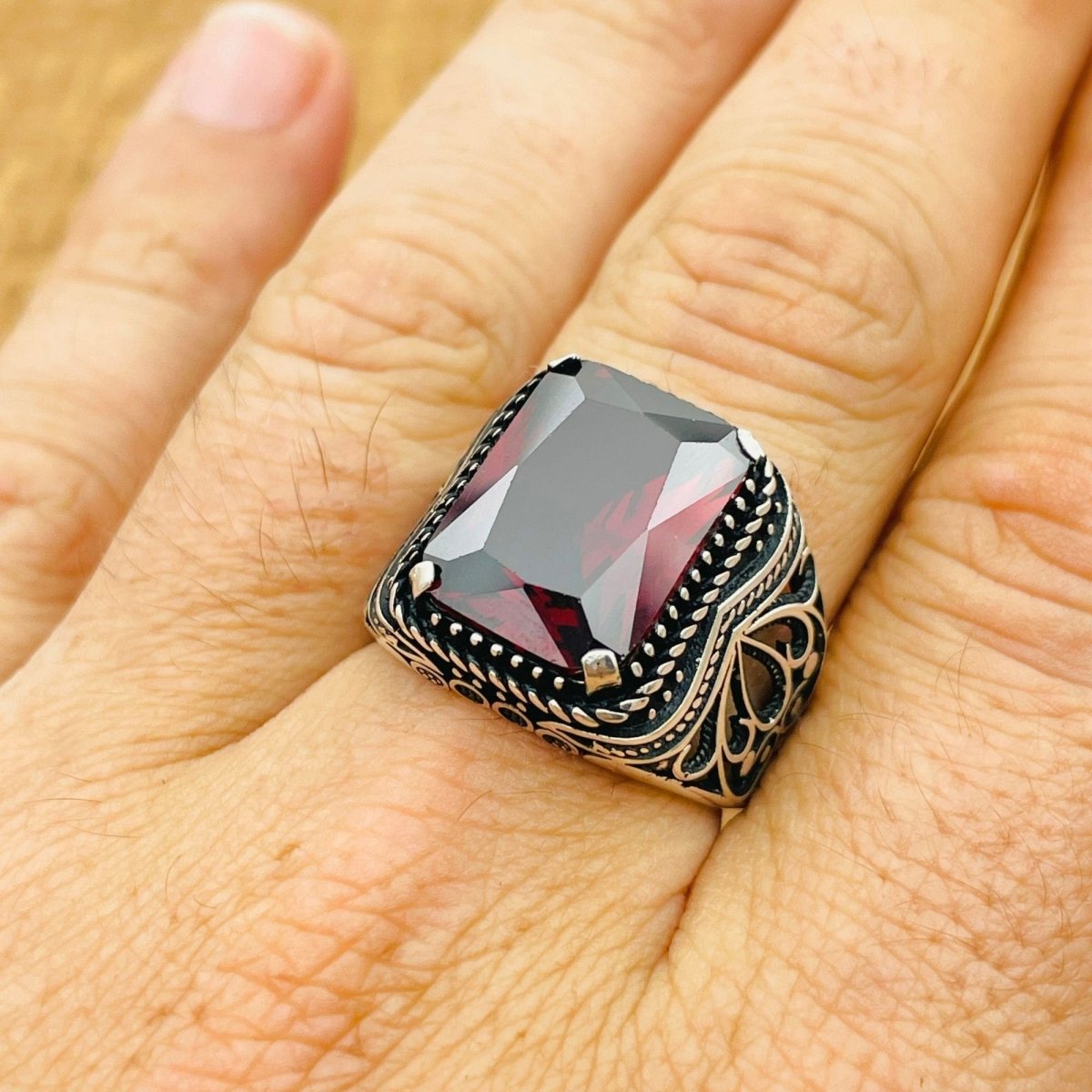 Men's Ruby Silver Ring - TryAladdin