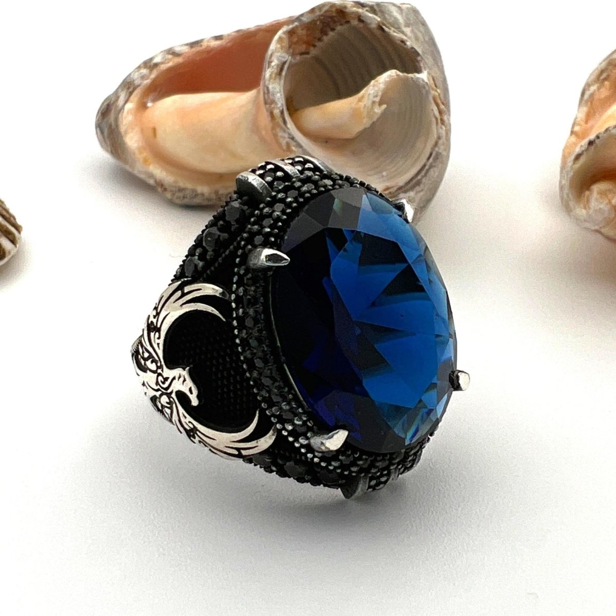 Men's Sapphire Stone Blue 925 Sterling Silver Ring - TryAladdin