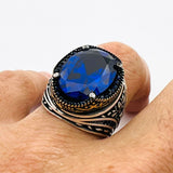 Men's Sapphire Stone Silver Ring - TryAladdin