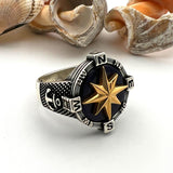 Men's Silver Agate Stone Compass Ring - TryAladdin